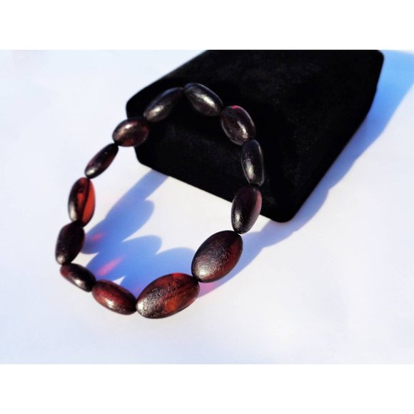 Raw Black Cherry BALTIC Amber Bracelet, Oval Beads Amber Anklet - Picture 2 of 2